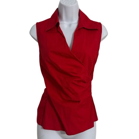 Newport News Tops - Vintage Y2K Newport News Red Faux Wrap Sleeveless Top 14